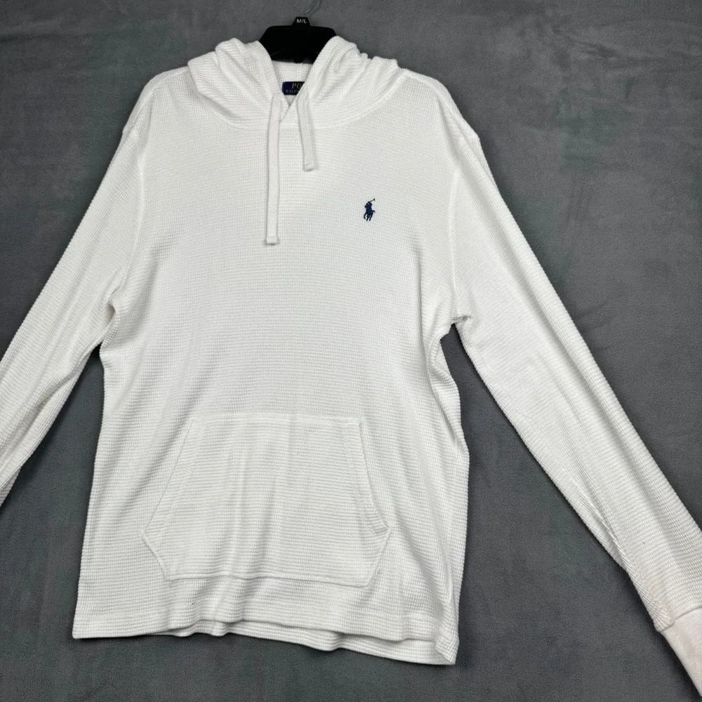 Polo Ralph Lauren Mens White Waffle Knit Thermal‎ Hoodie Large Pony Logo